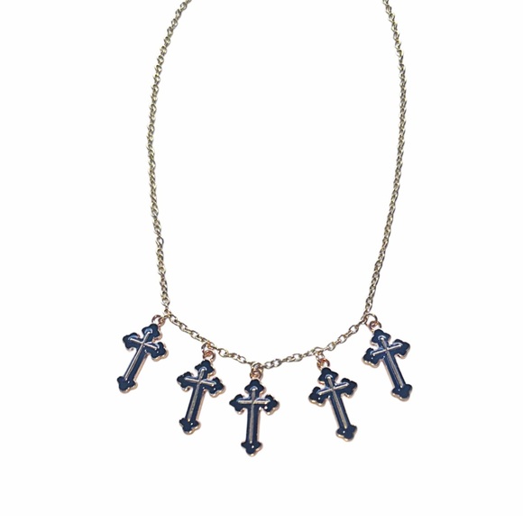 Chic-Neo Gothic: Black Enamel & Gold Cross Necklace - Picture 3 of 7